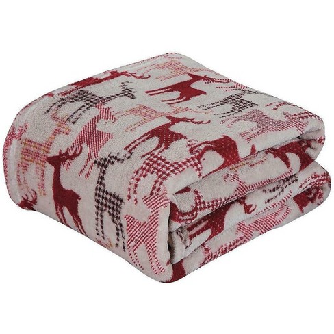 Kate Aurora Ultra Soft Cozy Christmas Plaid Reindeer Plush Throw Blanket Cover 50 in. W x 60 in. L