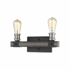 Kirkland 2-Light Industrial Wall Sconce - Damp Rated, Dimmable, Faux Barnwood Design - 1 of 3
