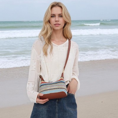 FATMOON Straw Bag for Women Summer Beach Shoulder Bag Vacation Woven Crossbody Purse Small Top Handle Satchel Handbag