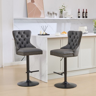 SKRAN Swivel Set of 2 Bar Stools with Backs  Adjustable Mid Century Mmodern  27-35 Inch for Bar, Kitchen Counter Island, Dining Room