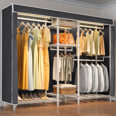 VIPEK V6LC Covered Garment Rack Heavy Duty Closet Wardrobe with Cover and Dimmable LED Lights, Black Rack with Cover