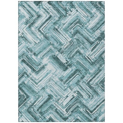 Teal Blue Aqua And Ivory Geometric Washable Indoor Outdoor Area Rug