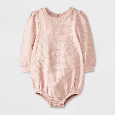 Image of Grayson Mini Baby Girls' Puff Sleeve Bubble Romper - Pink 0-3M