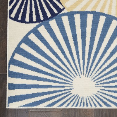 Radiant Disk Ivory and Navy 4' x 6' Synthetic Area Rug