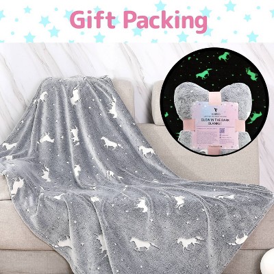 Gray Glow in The Dark Unicorn Fleece Blanket for Kids