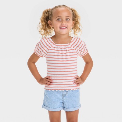 Toddler Girls' Terracotta Striped Shirt - Cat & Jack™ Off-White 3T