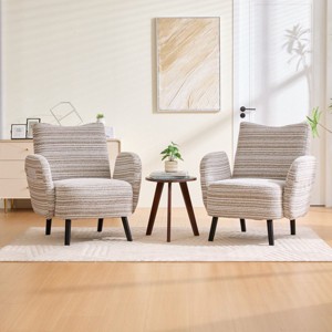 Set of 2 Boucle Accent Chairs with Wooden Legs and Side Storage Pockets, Modern Armchairs for Living Room, Bedroom or Office-Koiai - 1 of 4