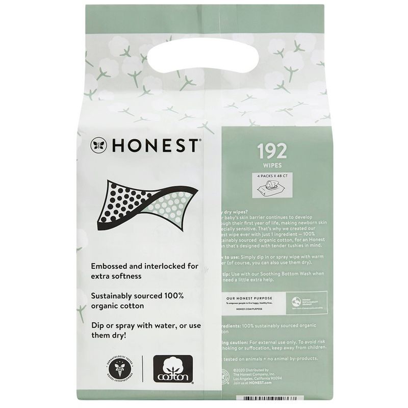 The Honest Company 100% Organic Cotton Dry Wipes - 192ct, 3 of 12
