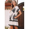 Amaryllis Women’s V-Neck Short Sleeve Mini Dress Black Contrast Trim Tiered Hem Bold Pattern Loose Fit - 3 of 4