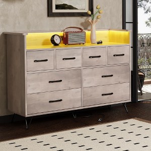 Modern 8-Drawer Dresser with RGB LED Lights, App-Controlled Wide Bedroom Chest, Power Outlets & USB Ports for Gaming, or Living Room - 1 of 4