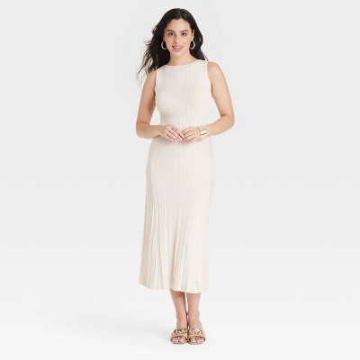 Image of Women's Faux Plisse Midi Sweater Dress - A New Day™ Oatmeal S