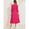 INSPIRE CHIC Women's Elegant Split Neck Side Zipper Pockets 3/4 Sleeve Work A-Line Dress - 4 of 4
