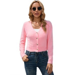 Clearlove Women's Cropped Cardigan Long Sleeve Soft Knit Rib Button Down Sweater - 1 of 4