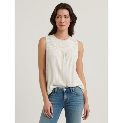 Lucky Brand Embroidered Eyelet Top - Women's Shirts/Blouses in Lucky White