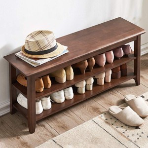 Solid Wood Storage Bench with Shoe Rack - Rustic Entryway Bench with Natural Wood Grain, Functional and Stylish - 1 of 4