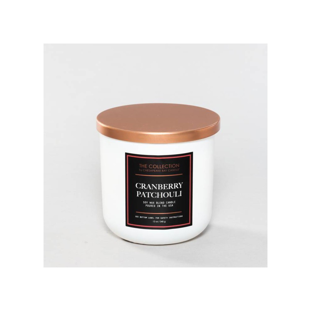 2-Wick White Glass Cranberry Patchouli Lidded Jar Candle 12oz - The Collection by Chesapeake Bay Candle: Oud Essence, Soy Blend, 35h Burn