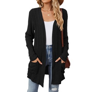Women's Ribbed Long Sleeve Knit Cardigan with Pockets - 1 of 4