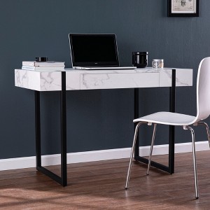 Metal Modern Writing Desk with Faux Marble Top and Push-to-Open Drawer - 1 of 4