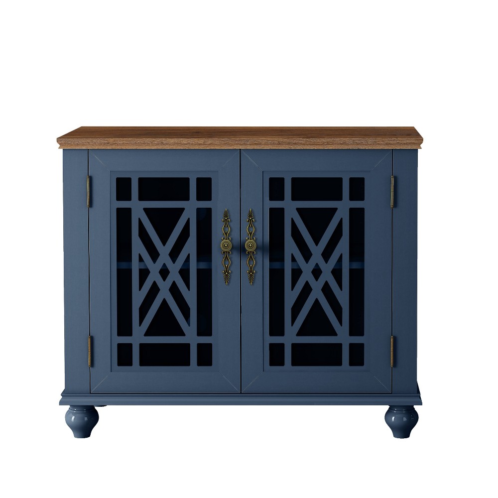 Photos - Wardrobe 38" Vintage Storage Sideboard Buffet Accent Cabinet Navy - Festivo: Glass