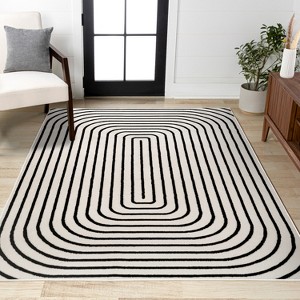JONATHAN Y Freya High-Low Modern Scandinavian Arch Stripe Monotone Indoor/Outdoor Area Rug - 1 of 4