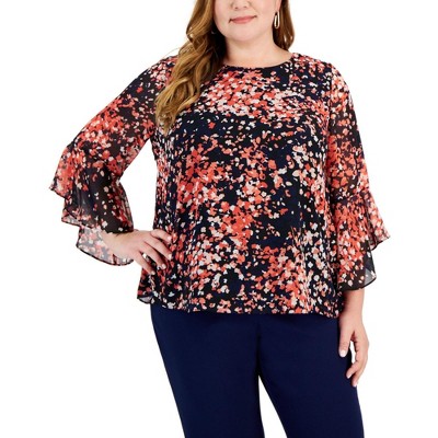 Kasper Womens Printed Floral Peasant Blouse