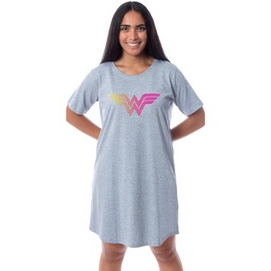 DC Comics Womens' Wonder Woman Superhero Nightgown Sleep Pajama Shirt Grey - 1 of 3