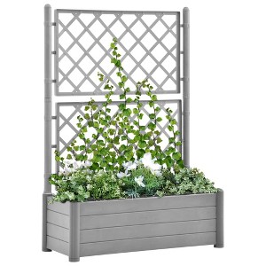 vidaXL Garden Planter with Trellis 39.4"x16.9"x55.9" PP Stone Gray - 1 of 4