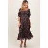 Pinkblush Dark Brown Floral Smocked Sleeve Tie Maternity Midi Dress - 2 of 3