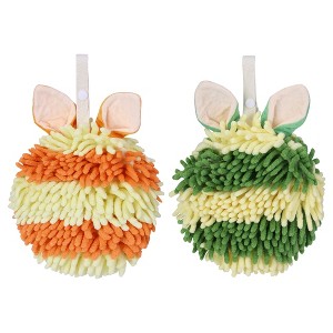 REGALWOVEN Cute Rabbit Shape Fluffy Chenille Soft Absorbent Hand Towel 2 Pcs - 1 of 4