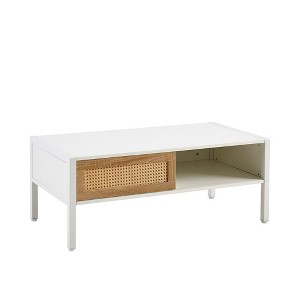 NicBex Modern 40.16" Rectangle Coffee Table with Rattan Woven Door Panels and Metal Legs for Living Room and Office - 1 of 4