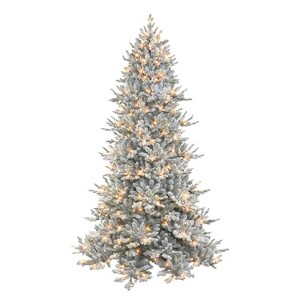 Puleo 7.5' Pre-Lit LED Flocked Downswept Full Royal Majestic Douglas Fir Artificial Christmas Tree Color Select Lights - 1 of 4