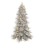 Puleo 7.5' Pre-Lit LED Flocked Downswept Full Royal Majestic Douglas Fir Artificial Christmas Tree Color Select Lights