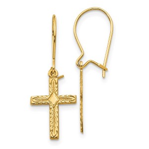 Black Bow Jewelry 13mm Textured Cross Dangle Earrings in 14k Yellow Gold - 1 of 4