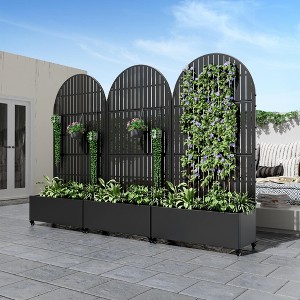 1-Piece Black Metal Arch Planting Box with Climbing Frame (Vertical Fence) - 1 of 4