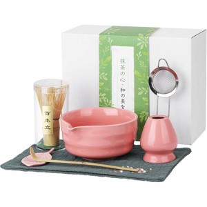 Zevemomo 7-Piece Matcha Whisk Set, Traditional Matcha Kit with Bowl, Bamboo Whisk Holder Scoop Sifter Tea Cloth for Tea Enthusiasts,Pink - 1 of 4