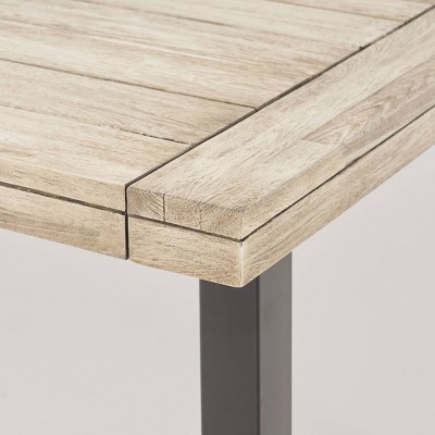 Sleek Acacia Wood & Metal Frame Outdoor Dining Table, Light Gray/Black