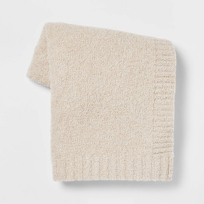 Cozy Knit Throw Blanket Neutral - Threshold™: Sensory Friendly, Midweight, Woven Polyester & Nylon, 50x60"