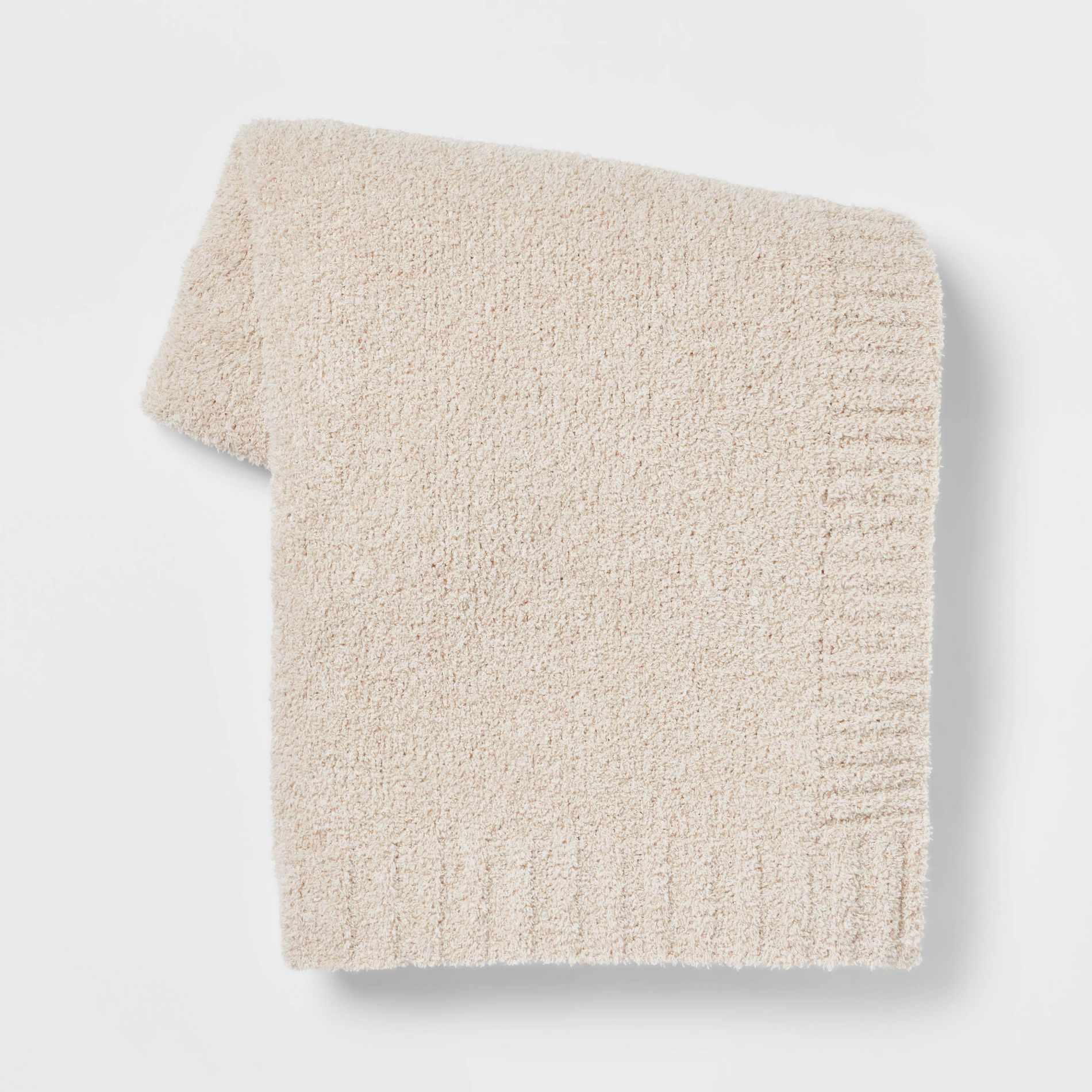 Cozy Knit Throw Blanket Neutral - Threshold™: Light Beige, Midweight, Recycled Polyester, Sensory Friendly, 50x60 inches