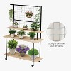 3 Tier Heavy Duty Plant Stand with Wheels - Hanging Rod & Grid Panels Multi Layer Flower Rack for Indoor Outdoor Home Garden Patio - 4 of 4