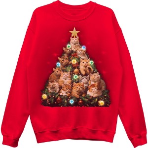 Men's Holiday Cats Fleece Crewneck Sweatshirt - Red - 1 of 3
