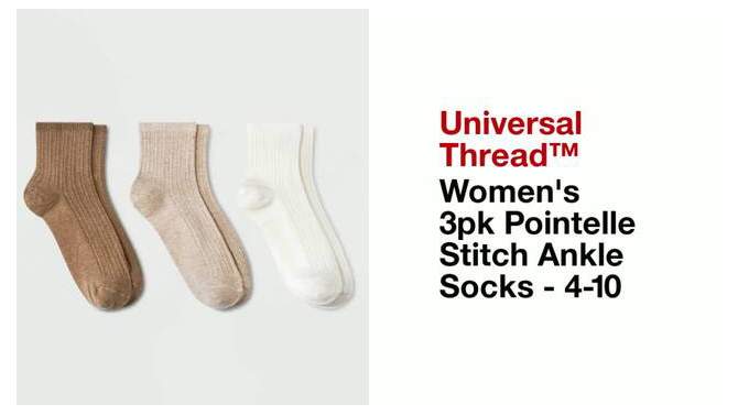 Women's 3pk Pointelle Stitch Ankle Socks - Universal Thread™ 4-10, 2 of 7, play video
