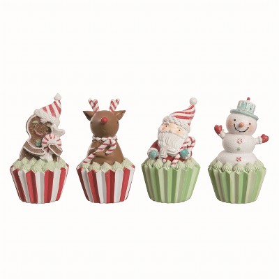 Transpac Resin Multicolor Christmas Cupcake Figurines Set of 4