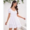 Coolmee Women's Ruffle Wrap Flowy Dress Puff Sleeve Flounce Short Sleeve A Line Mini Dress - 3 of 4