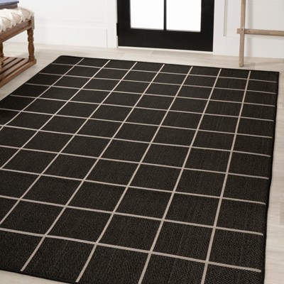 Mid-Century Modern Geometric Black and Cream 5' x 8' Indoor/Outdoor Rug