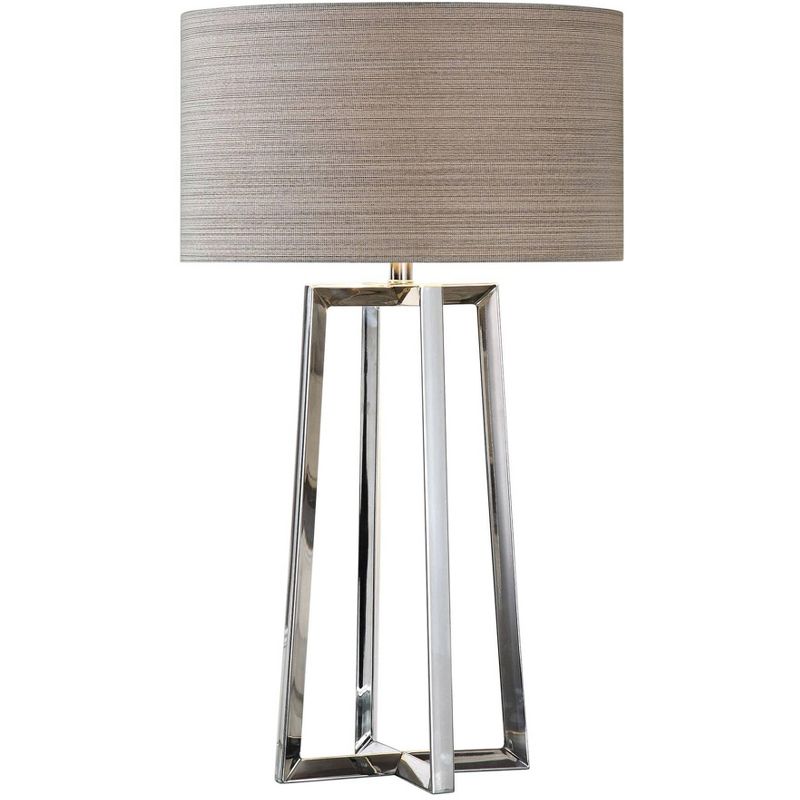 Uttermost Modern Table Lamp 31 3/4" Tall Polished Stainless Steel Taupe Gray Linen Fabric Drum Shade for Living Room Bedroom House, 1 of 2