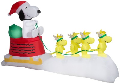 Peanuts Airblown Inflatable Snoopy in Dog Bowl Sleigh w/Woodstocks Scene Peanuts, 5 ft Tall