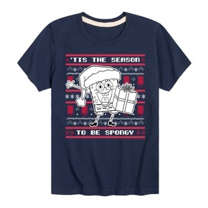 Boys' - SpongeBob SquarePants - Spongebob Xmas Sweater Short Sleeve Graphic T-Shirt - 1 of 4