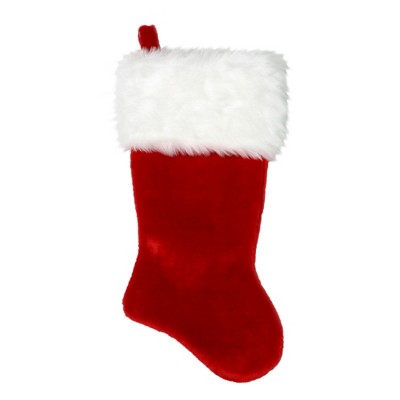 Northlight 20" Red and White Plush Traditional Christmas Stocking with Cuff