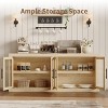 70.8" Sideboard Buffet Cabinet with 4 Glass Doors, Farmhouse Modern Accent Cabinet with Storage, Wood Coffee Bar for Living Room, Kitchen, Hallway - 2 of 4