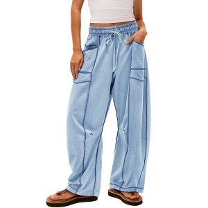 Coolmee Women's Baggy Wide Leg Pants Casual Fall Trousers Palazzo Pants Drawstring Waist Barrel Sweatpants with Pockets - 1 of 4